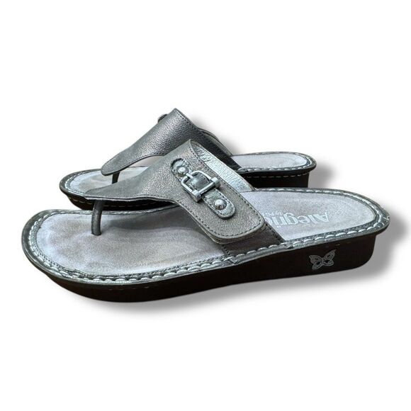 Alegria Vanessa Thong Sandals Silver Monk Strap Shoes Womens Size EU 38 US 7.5 - Picture 1 of 11